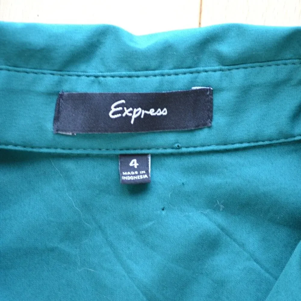 Express Short Sleeve Front Button Down Dress Green Size 4